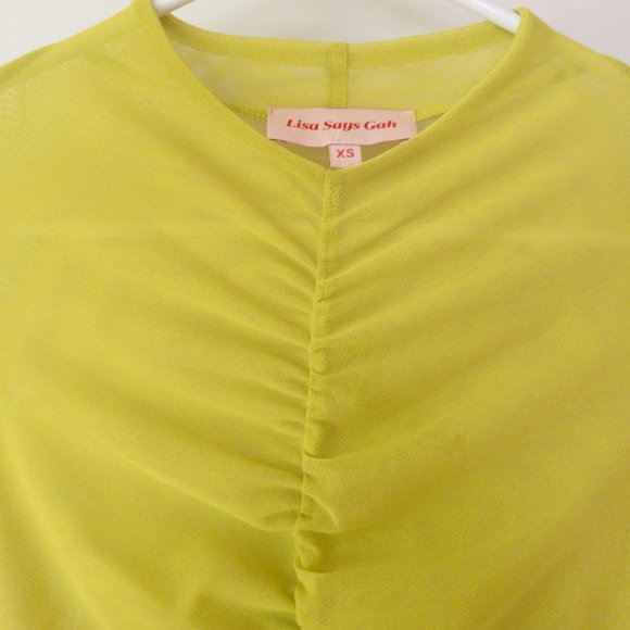 Lisa Says Gah XS "Elenor" Midi Mock Neck Sheer Chartreuse Dress - Picture 5 of 5